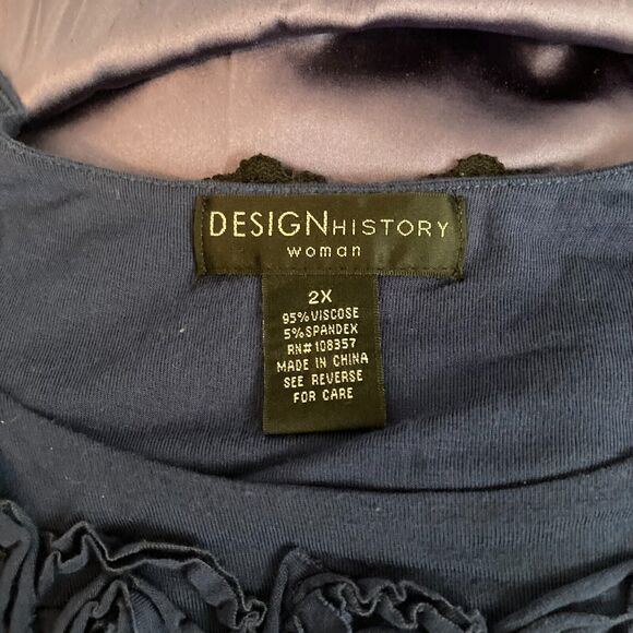 Design History Dress Womens Sz‎ 2X Navy Blue Floral Applique Sheath Tank Stretch - Picture 2 of 8